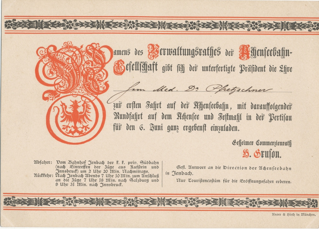 Achenseebahn Einladung 1898