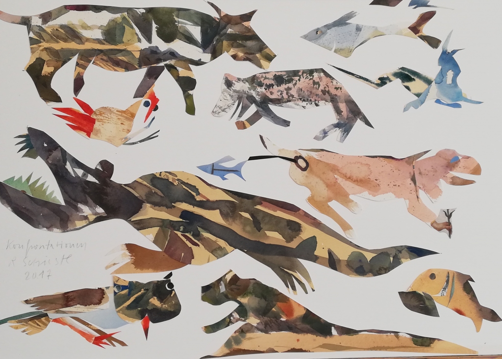 Collagen von Reiner Schiestl aus der Serie "Wilde Tiere "