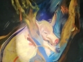 Acrylbild von Reiner Schiestl: Schweinchen, Attribut des Hl. Antonius